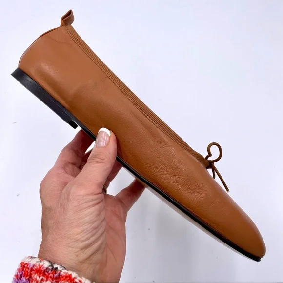 NEW Everlane Toasted Almond Tan Italian Leather The Day Tie Ballet Flat Size 9 - Picture 8 of 13